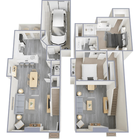 Floor plan for 2 beds, 1.5 baths, 1089 sqft